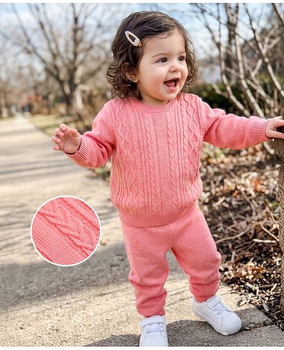 Babyhug Knit Full Sleeves Sweater Set - Pink