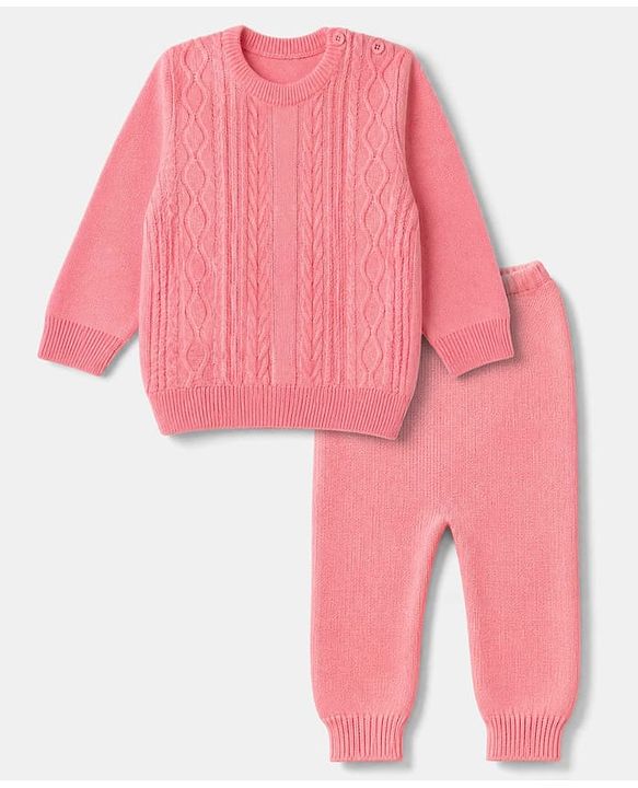 Babyhug Knit Full Sleeves Sweater Set - Pink