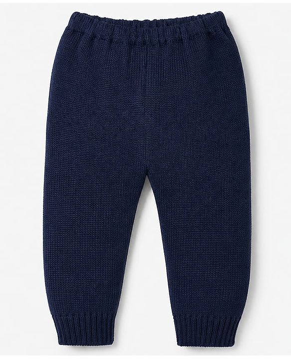 Babyhug Knit Full Sleeves Sweater Set with Snow-Man & Snow Deer Design - Navy Blue