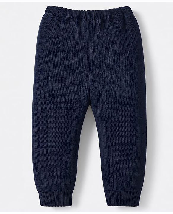 Babyhug Knit Full Sleeves Sweater Set with Snow-Man & Snow Deer Design - Navy Blue