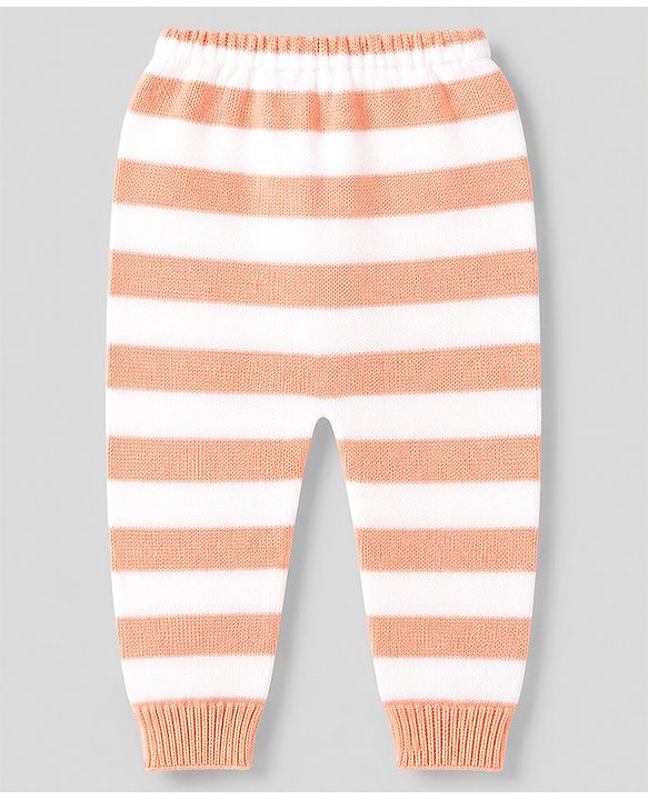 Babyhug Knit Full Sleeves Striped Sweater Set with Checks & Heart Design - Peach