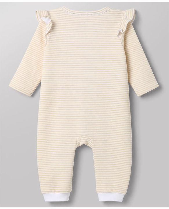 Babyhug 100% Cotton Interlock Knit Full Sleeves Striped Rompers Pack of 2 - Cream & Grey