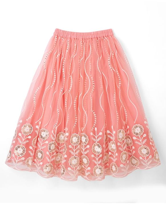 Babyhug Woven Sleeveless Embroidered Choli & Lehenga Set with Net Dupatta & Pom Pom Lace - Peach