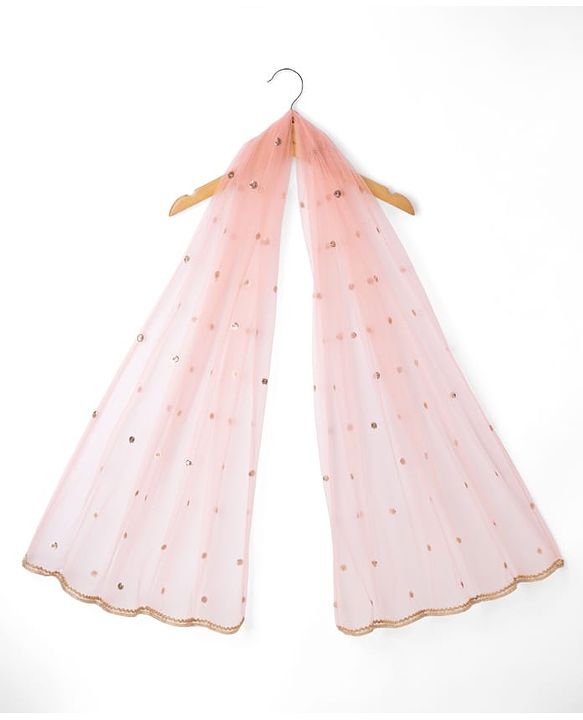 Babyhug Woven Sleeveless Embroidered Choli & Lehenga Set with Net Dupatta & Pom Pom Lace - Peach