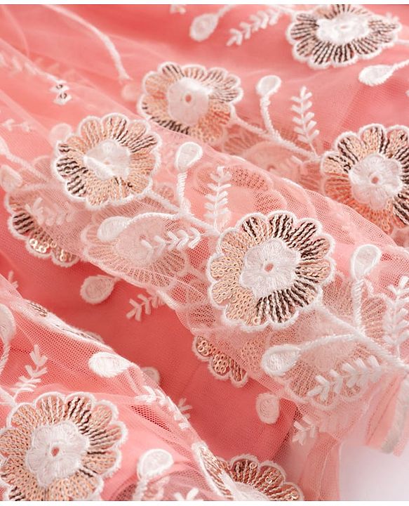 Babyhug Woven Sleeveless Embroidered Choli & Lehenga Set with Net Dupatta & Pom Pom Lace - Peach