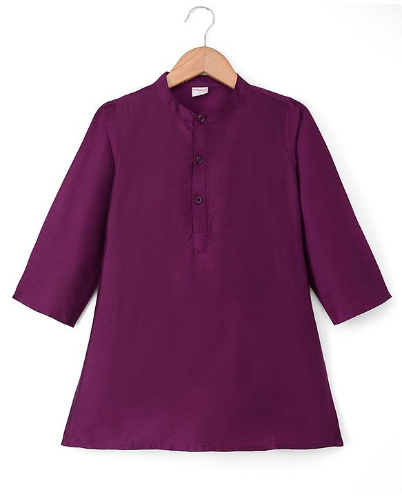 Babyhug Cotton Blend Woven Full Sleeves Solid Kurta & Pyjama Set With Embroidered Jacket - Wine