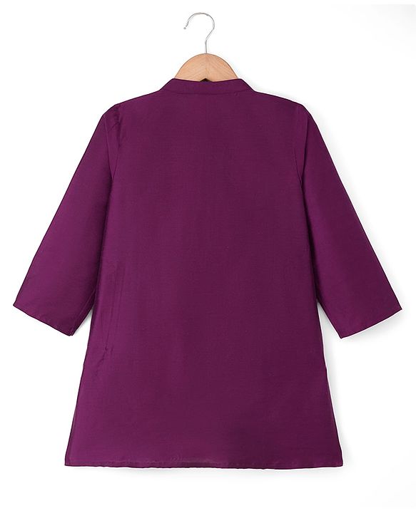Babyhug Cotton Blend Woven Full Sleeves Solid Kurta & Pyjama Set With Embroidered Jacket - Wine