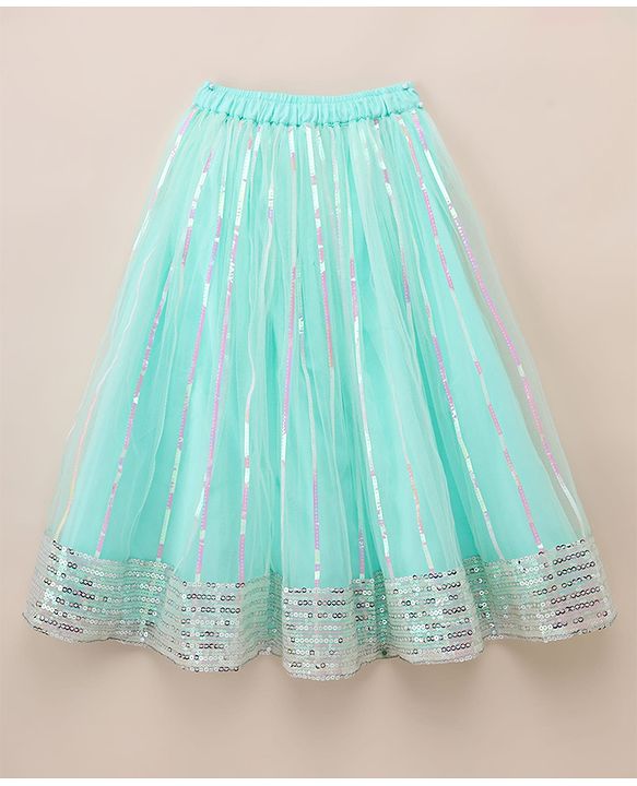 Babyhug Woven Net Half Sleeves Lehenga Choli and Dupatta with Sequins in Mint Green for 18-24 Months