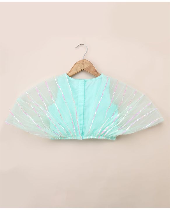 Babyhug Woven Net Half Sleeves Lehenga Choli and Dupatta with Sequins in Mint Green for 18-24 Months