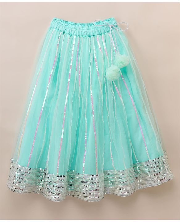 Babyhug Woven Net Half Sleeves Lehenga Choli and Dupatta with Sequins in Mint Green for 18-24 Months