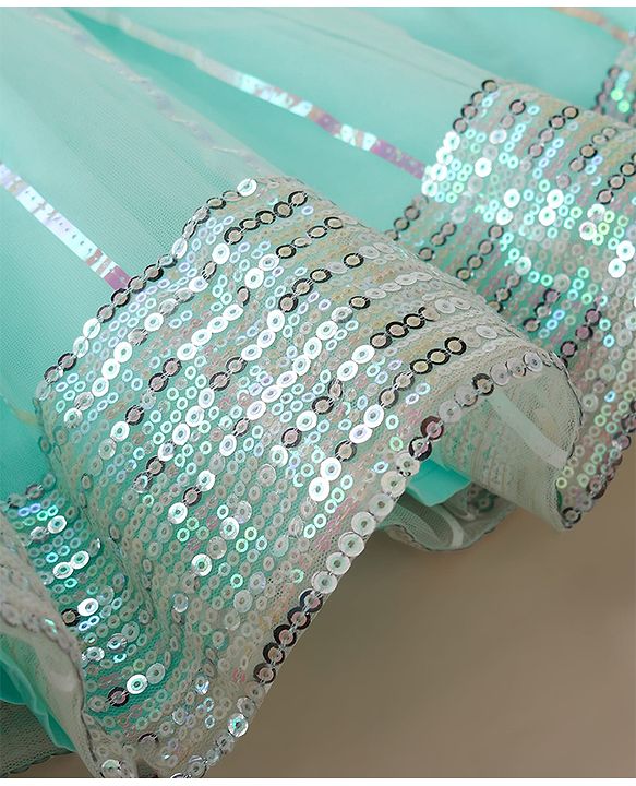 Babyhug Woven Net Half Sleeves Lehenga Choli and Dupatta with Sequins in Mint Green for 18-24 Months