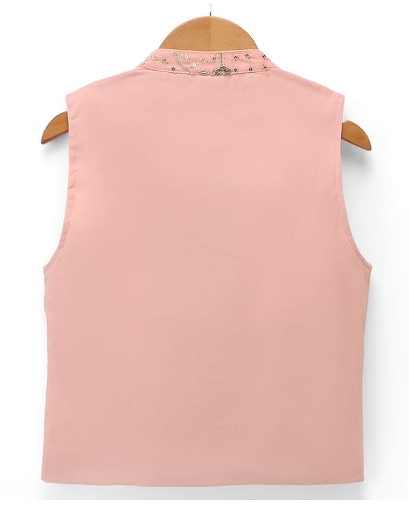 Babyhug Cotton Mix Woven Solid Kurta & Pyjama Set With Embroidered Jacket - Peach