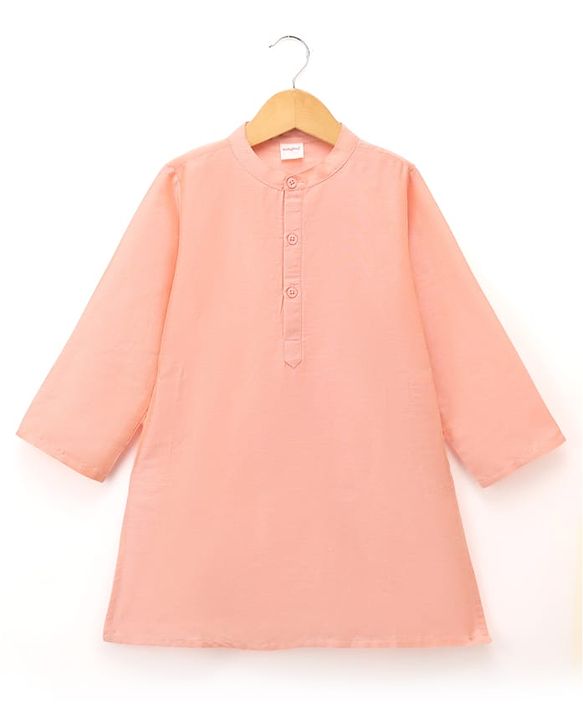 Babyhug Cotton Mix Woven Solid Kurta & Pyjama Set With Embroidered Jacket - Peach