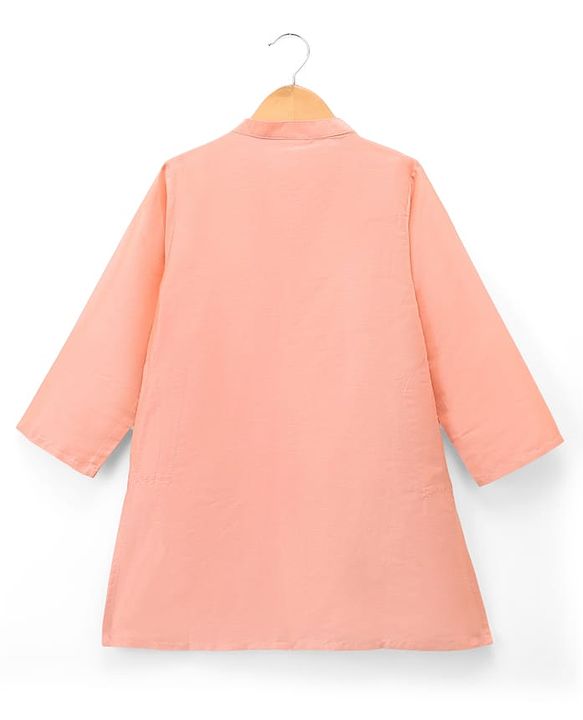 Babyhug Cotton Mix Woven Solid Kurta & Pyjama Set With Embroidered Jacket - Peach