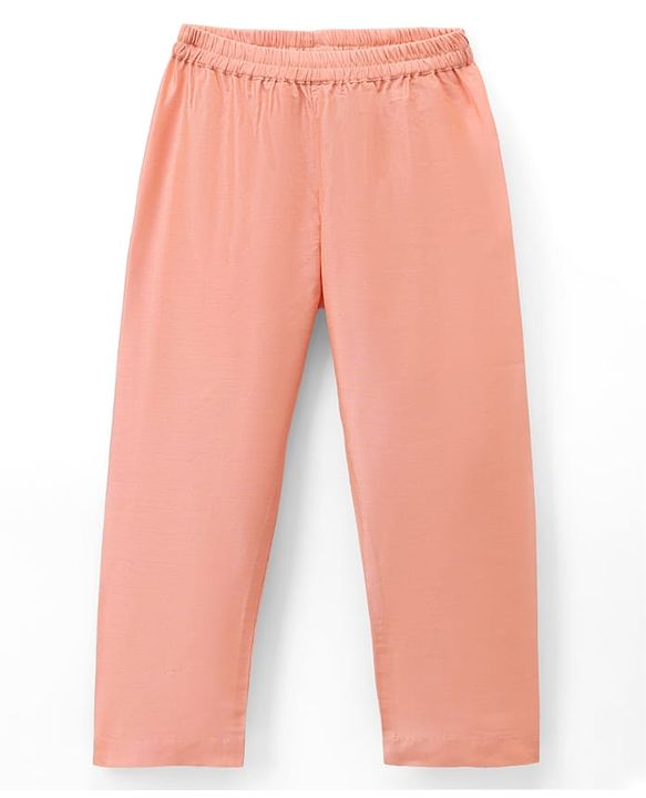 Babyhug Cotton Mix Woven Solid Kurta & Pyjama Set With Embroidered Jacket - Peach
