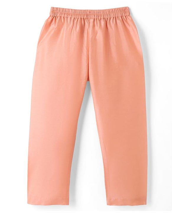 Babyhug Cotton Mix Woven Solid Kurta & Pyjama Set With Embroidered Jacket - Peach