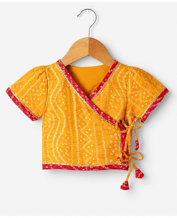 Babyhug 100% Cotton Cambric Woven Half Sleeves Lehenga and Choli Set with Bandhani Print in Red