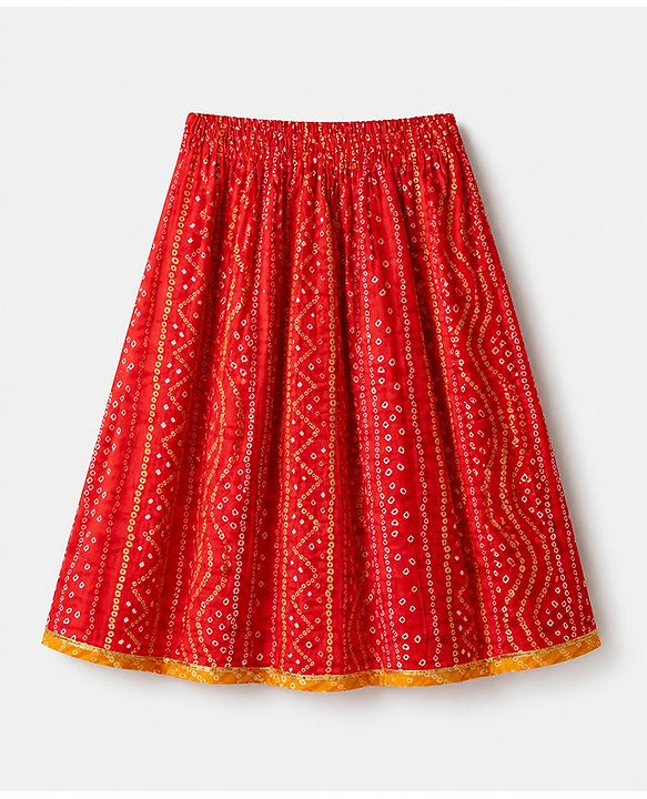 Babyhug 100% Cotton Cambric Woven Half Sleeves Lehenga and Choli Set with Bandhani Print in Red