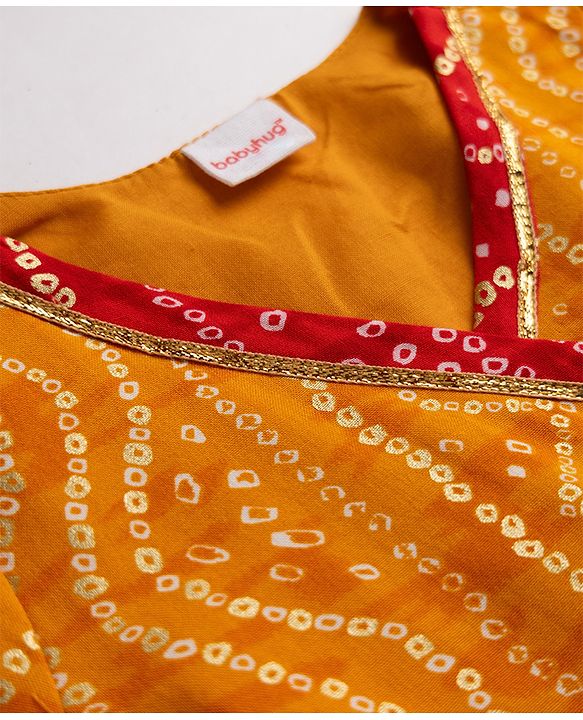 Babyhug 100% Cotton Cambric Woven Half Sleeves Lehenga and Choli Set with Bandhani Print in Red