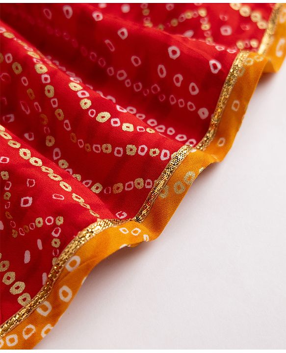 Babyhug 100% Cotton Cambric Woven Half Sleeves Lehenga and Choli Set with Bandhani Print in Red