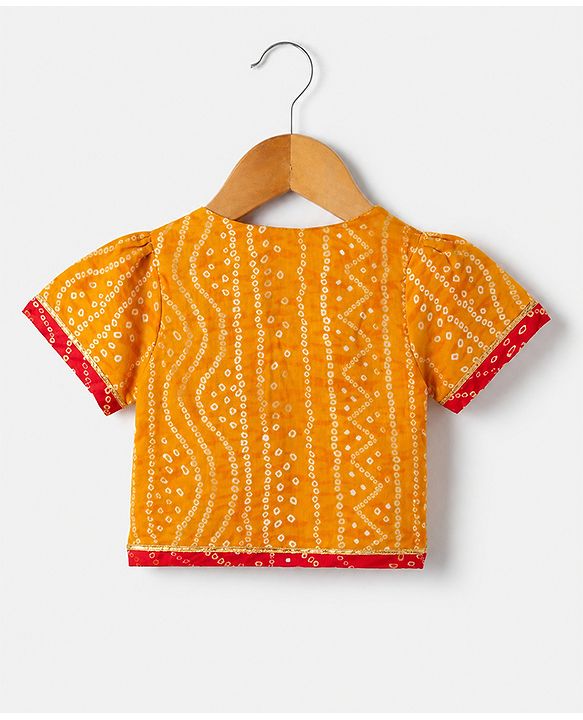 Babyhug 100% Cotton Cambric Woven Half Sleeves Lehenga and Choli Set with Bandhani Print in Red