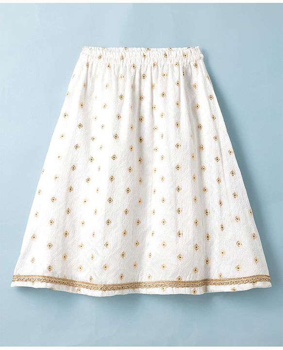 Babyhug Brocade Woven Lehenga and Choli with Half Sleeves and Diamonds Embroidered in White for New born