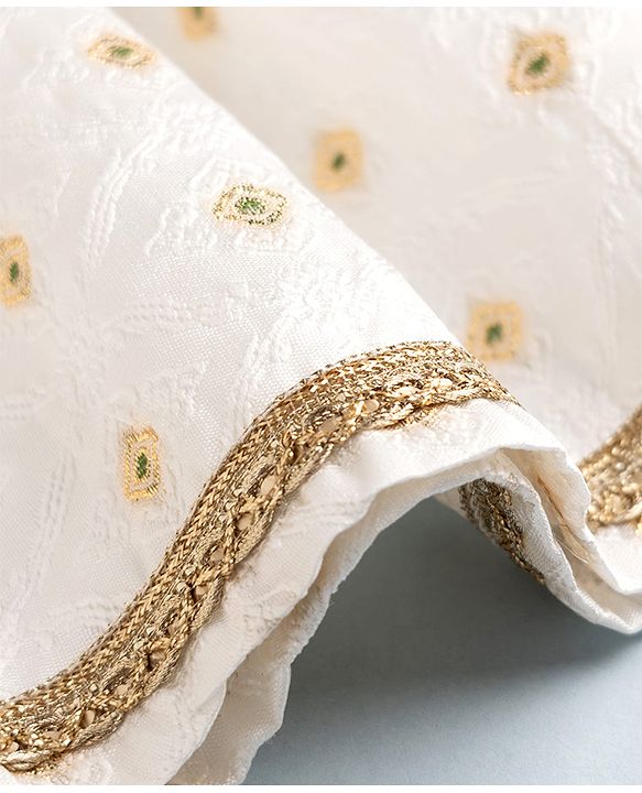 Babyhug Brocade Woven Lehenga and Choli with Half Sleeves and Diamonds Embroidered in White for New born