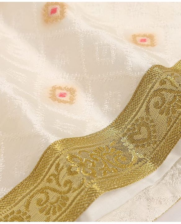 Babyhug Brocade Woven Lehenga and Choli with Half Sleeves and Diamond Pattern Embroidery in White for New born