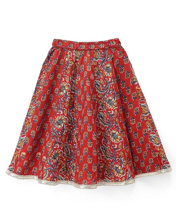 Babyhug 100% Cotton Cambric Woven Sleeveless Lehenga, Choli and Dupatta Set With Floral Print - Maroon