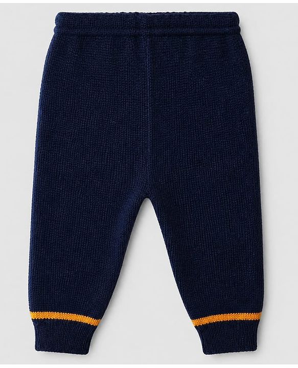 Babyhug Knit Full Sleeves Color Block Design Sweater Set with Cap & Booties - Navy Blue