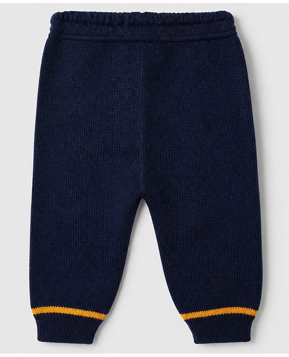 Babyhug Knit Full Sleeves Color Block Design Sweater Set with Cap & Booties - Navy Blue
