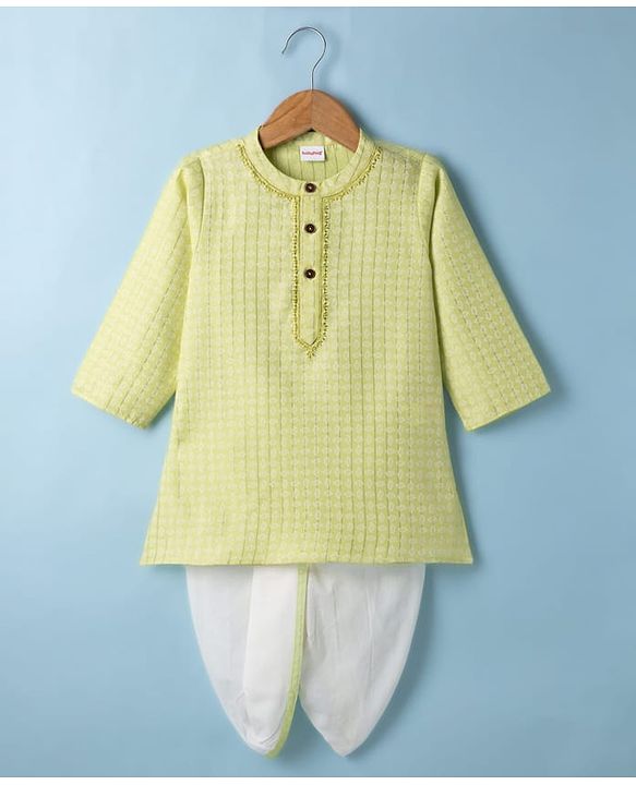 Babyhug 100% Cotton Cambric Woven Full Sleeves Printed Dhoti Kurta Set - Green