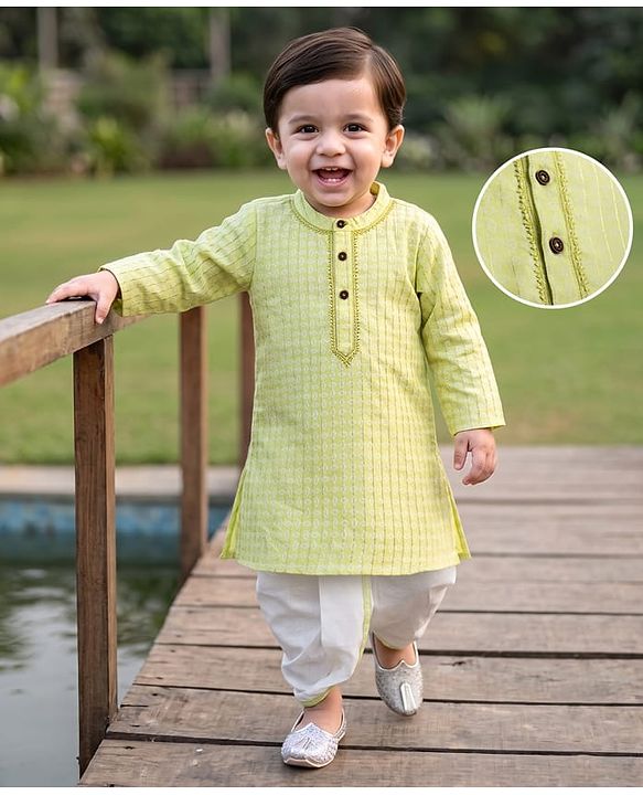 Babyhug 100% Cotton Cambric Woven Full Sleeves Printed Dhoti Kurta Set - Green