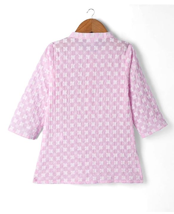 Babyhug 100% Cotton Woven Full Sleeves Cambric Floral Embroidered Kurta & Dhori Set - Pink
