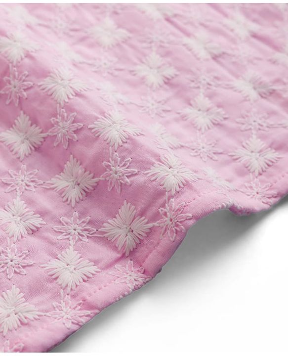 Babyhug 100% Cotton Woven Full Sleeves Cambric Floral Embroidered Kurta & Dhori Set - Pink