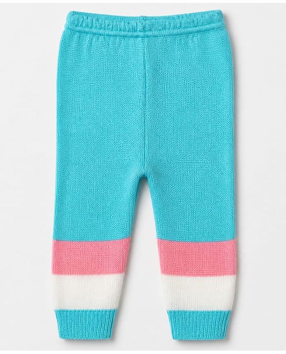 Babyhug Knit Full Sleeves Colour Block Designed Sweater Set with Cap & Booties - Aqua Blue
