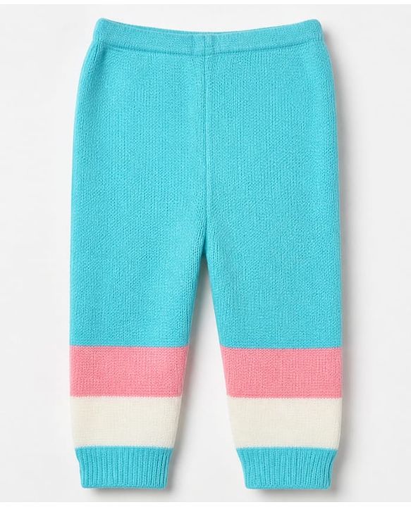 Babyhug Knit Full Sleeves Colour Block Designed Sweater Set with Cap & Booties - Aqua Blue
