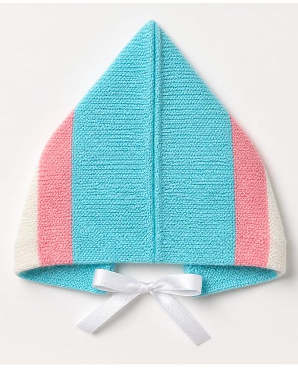 Babyhug Knit Full Sleeves Colour Block Designed Sweater Set with Cap & Booties - Aqua Blue
