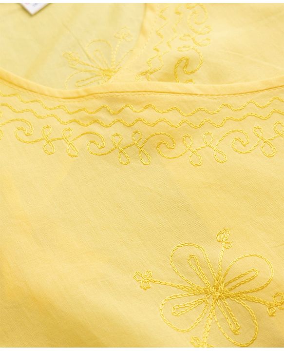 Babyhug 100% Cotton Cambric Woven Full Sleeves Kurta & Dhoti Set with Floral Embroidery in Yellow