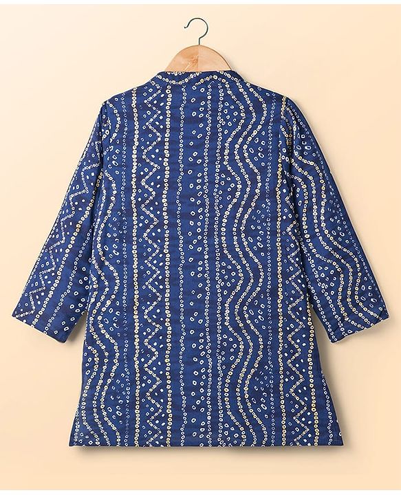 Babyhug 100% Cotton Cambric Woven Full Sleeves Kurta Dhoti Set with Bandhani Print - Navy Blue