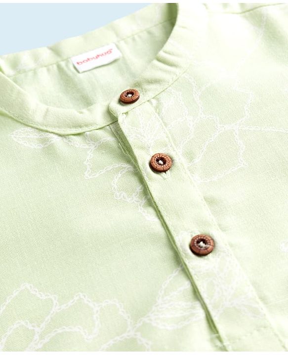 Babyhug 100% Cotton Cambric Woven Full Length Embroidered Dhoti & Kurta Set - Light Green