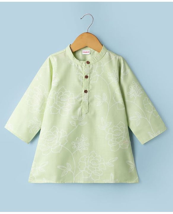 Babyhug 100% Cotton Cambric Woven Full Length Embroidered Dhoti & Kurta Set - Light Green