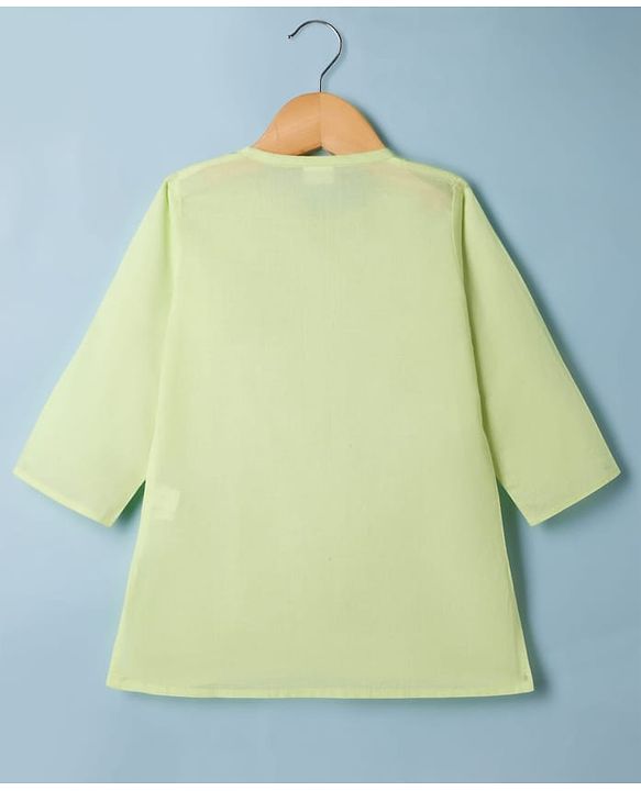 Babyhug Cambric Woven Full Sleeves Solid Kurta & Pyjama Set with Embroidery - Limegreen