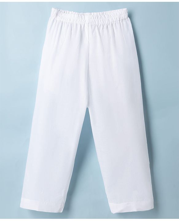 Babyhug Cambric Woven Full Sleeves Solid Kurta & Pajama Set with Embroidery - White