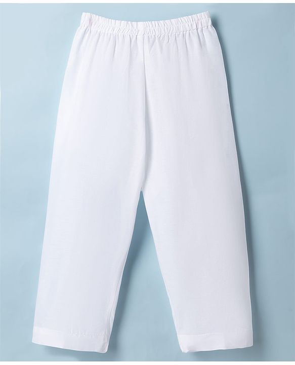 Babyhug Cambric Woven Full Sleeves Solid Kurta & Pajama Set with Embroidery - White
