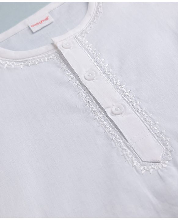 Babyhug Cambric Woven Full Sleeves Solid Kurta & Pajama Set with Embroidery - White