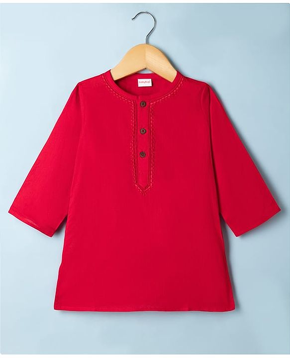 Babyhug 100% Cotton Cambric Woven Full Sleeves Kurta and Pyjama Set - Red
