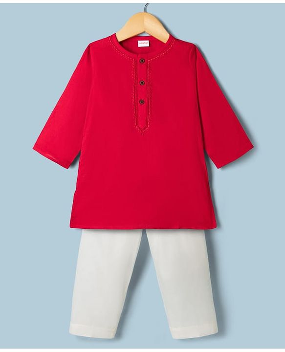 Babyhug 100% Cotton Cambric Woven Full Sleeves Kurta and Pyjama Set - Red