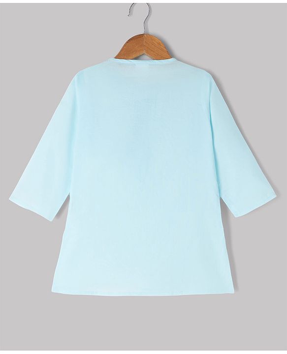 Babyhug Cambric Woven Full Sleeves Kurta Pyjama Set with Placket Embroidery - Aqua Blue