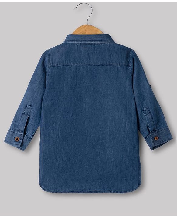 Babyhug Premium 100% Cotton Denim Woven Kurta and Pyjama With Full Sleeves in Blue